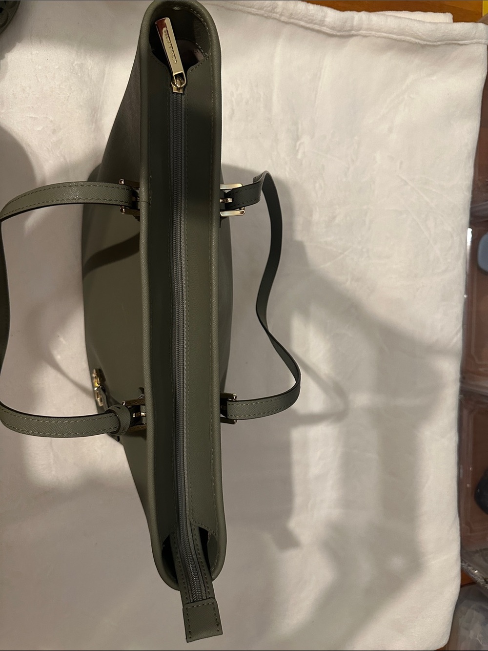 Michael Kors Olive Saffiano Leather Tote with Gold Accents - Picture 16 of 16